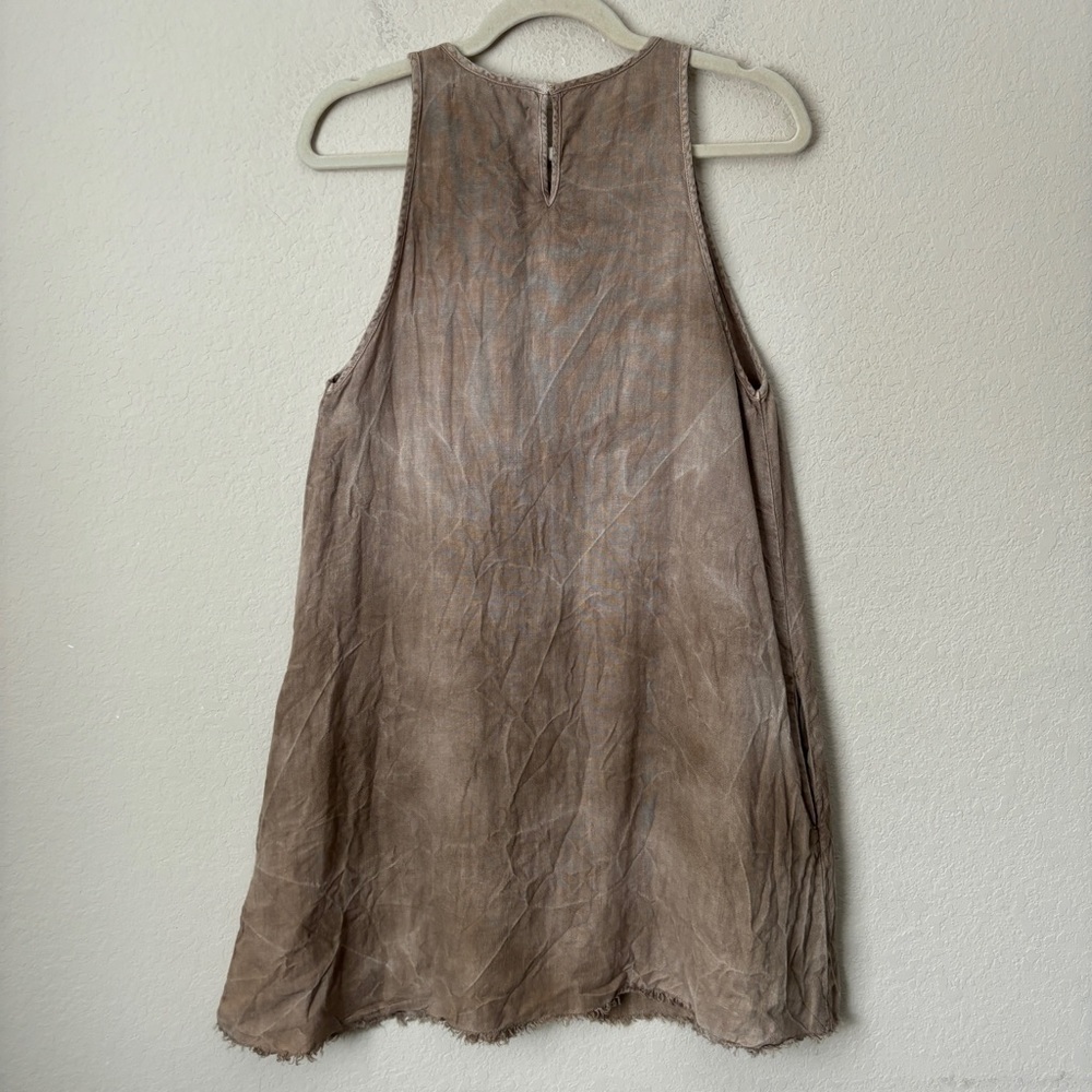 Zara Linen Crinkled Sleeveless Relaxed Mini Dress Boho Neutral Beachy Lagenlook - Picture 11 of 12